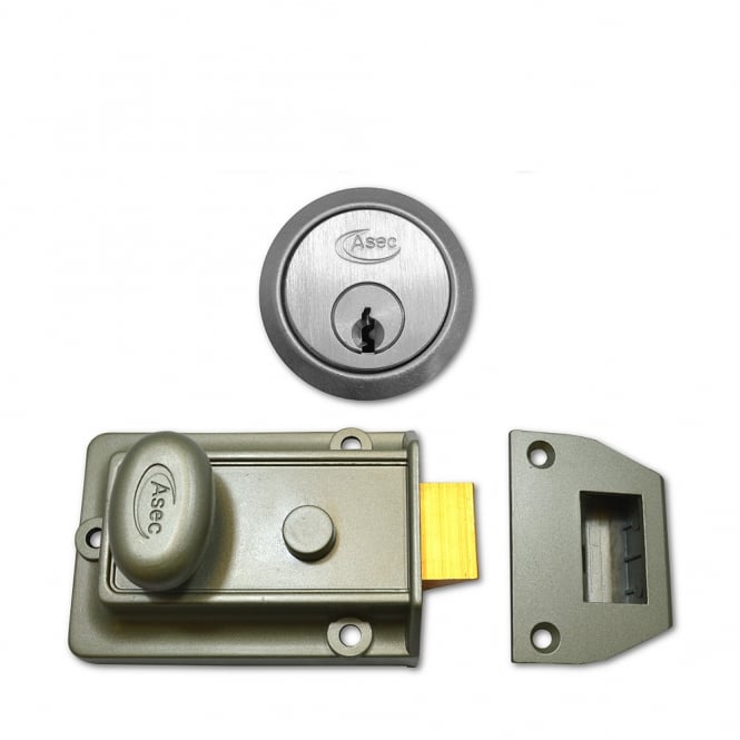 Green 60mm Traditional Non-Deadlocking Nightlatch With Satin Chrome Cylinder