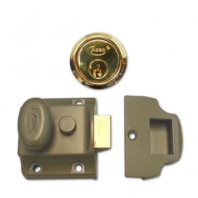 Green 40mm Traditional Non-Deadlocking Nightlatch With Polished Brass Cylinder