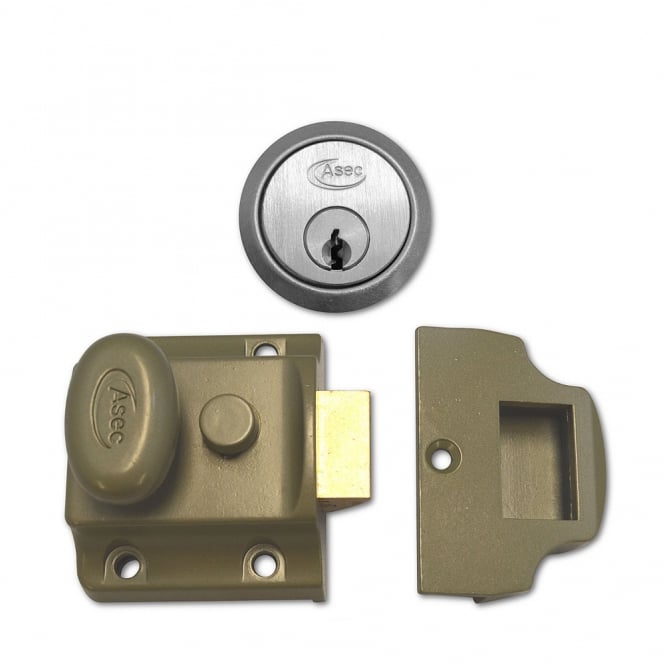 Green 40mm Traditional Non-Deadlocking Nightlatch With Satin Chrome Cylinder