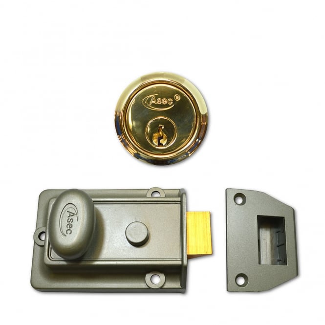 Green 60mm Traditional Non-Deadlocking Nightlatch With Polished Brass Cylinder