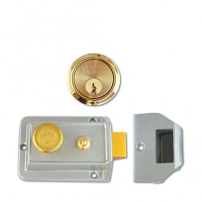 Polished Lacquered Brass 60mm 1022 Non-Deadlocking Nightlatch With Silver Case