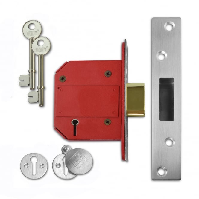 Satin Chrome 75mm J2100S StrongBOLT British Standard 5 Lever Deadlock