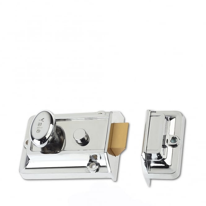 Chrome 77 60mm Traditional Nightlatch with Chrome Cylinder