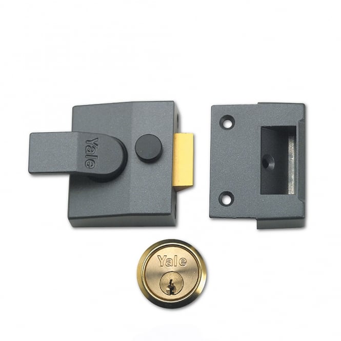 Dark Grey 85 40mm Deadlocking Nightlatch with Polished Brass Cylinder