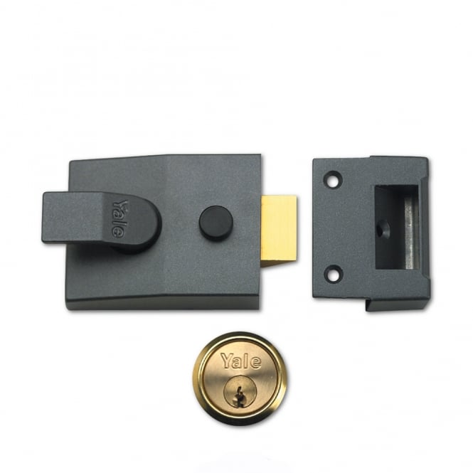 Dark Grey 89 60mm Deadlocking Nightlatch with Polished Brass Cylinder