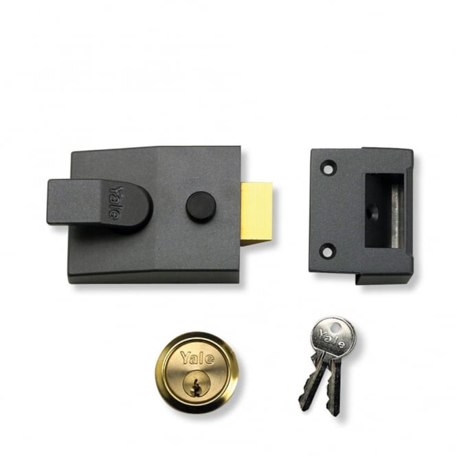 Dark Grey 91 60mm Non-Deadlocking Nightlatch with Polished Brass Cylinder