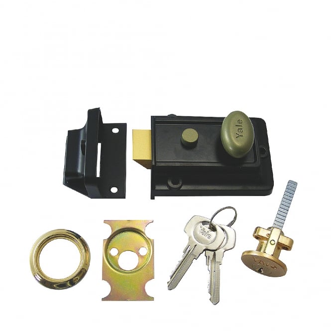 Black 99Z 60mm Non-Deadlocking Nightlatch with Polished Brass Cylinder