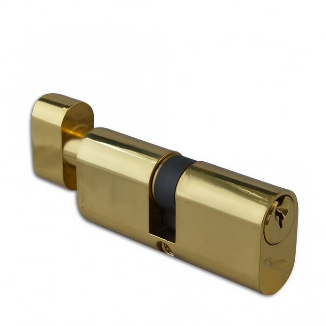 Polished Brass 70mm 6-Pin Oval Double Key & Turn Cylinder - 35 / T35