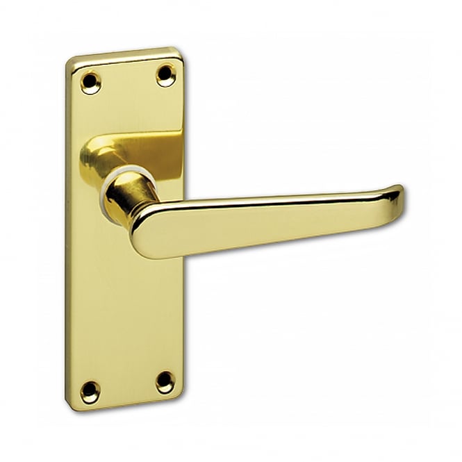 Polished Brass Classic Victorian Lever Handle - Short Backplate