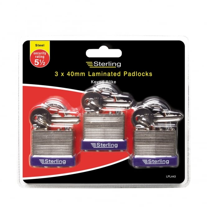 3 x 40mm Keyed Alike Laminated Steel Padlock Multi Pack