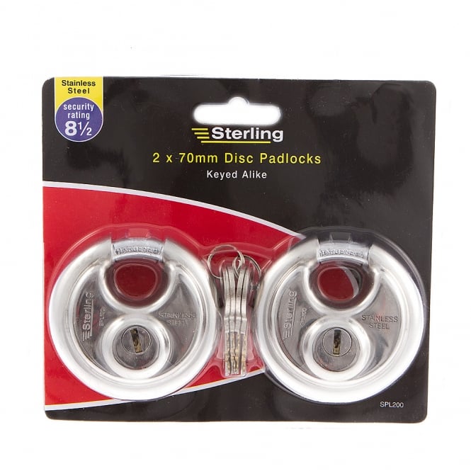 2 x 70mm Keyed Alike Disc Padlock Boxed