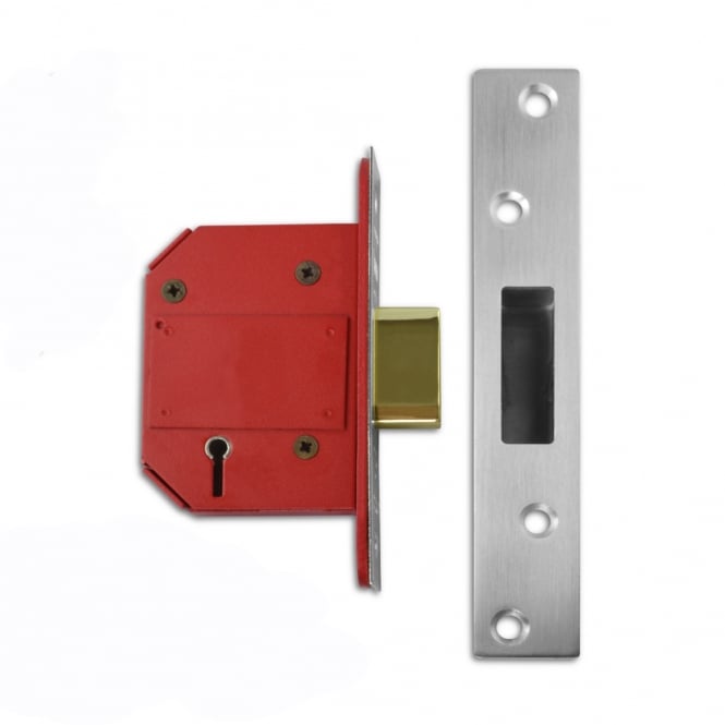 Satin Chrome 64mm J2100S StrongBOLT British Standard 3621 2007 5 Lever Deadlock