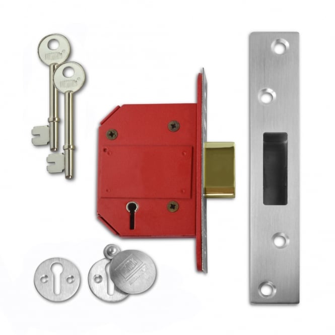 Satin Chrome 64mm J2100S StrongBOLT British Standard 3621 2007 5 Lever Deadlock
