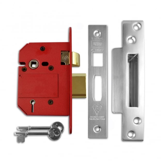 Satin Chrome 64mm J2200 StrongBOLT British Standard 5 Lever Sashlock