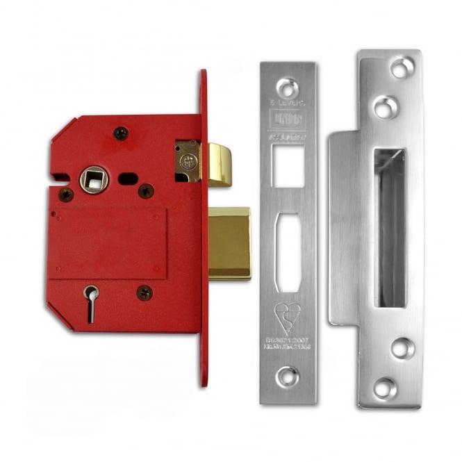 Satin Chrome 75mm J2200 StrongBOLT British Standard 5 Lever Sashlock