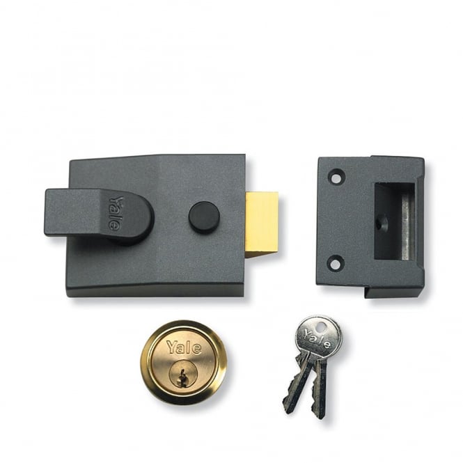 Dark Grey 88 60mm Nightlatch with Polished Brass Cylinder