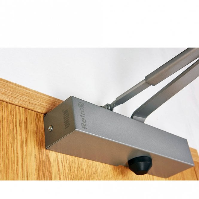 Silver Enamelled Retro V Size 3-4 Overhead Door Closer