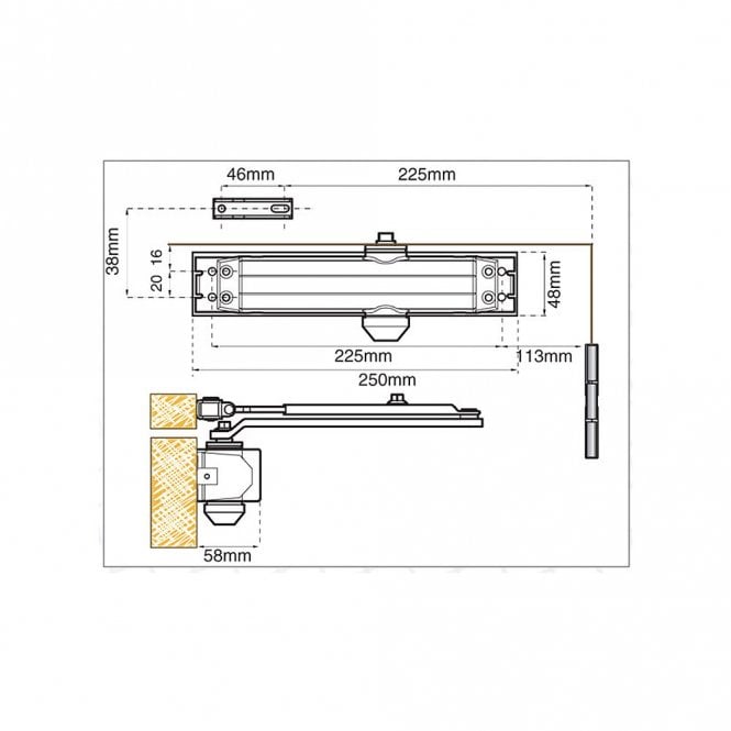 Silver Enamelled Retro V Size 3-4 Overhead Door Closer