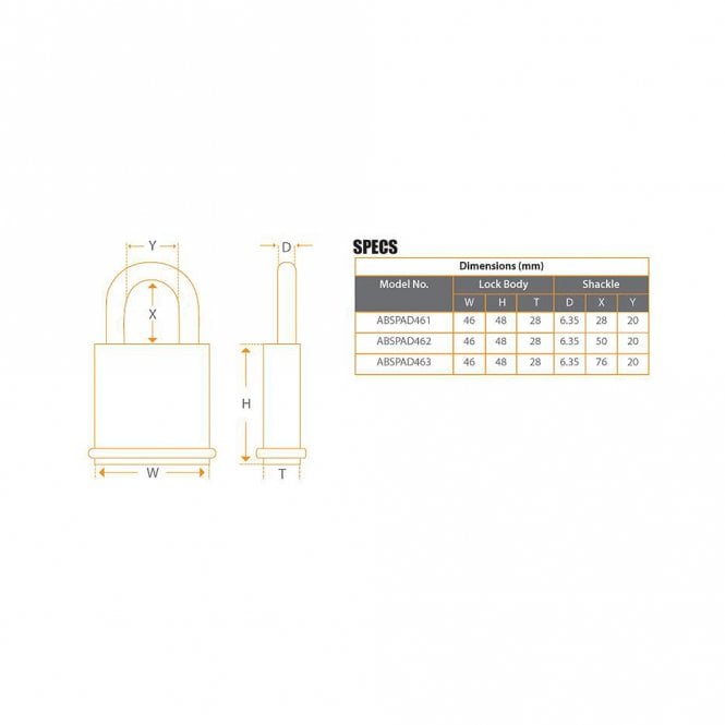 Avocet ABS High Security Padlock 46MM Body 76MM Shackle