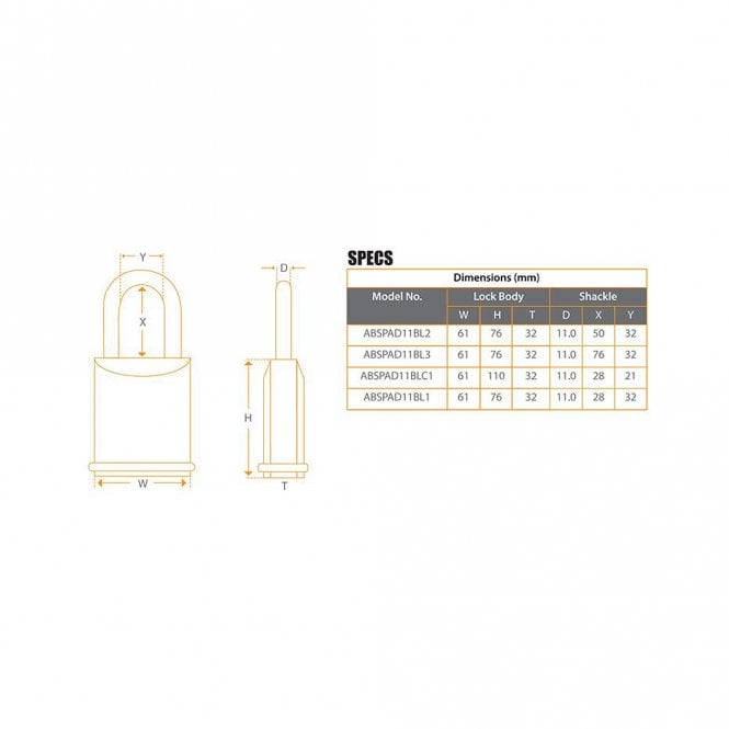ABS High Security Padlock 60MM Body 28MM Closed Shackle