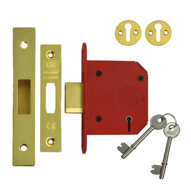 Polished Brass  75mm J2100S StrongBOLT British Standard 3621 2007 5 Lever Deadlock